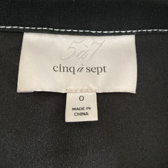 Cinq a Sept Gaby Tie Waist Topstitched Crepe Mini Dress Black Long Sleeve 0 - Picture 10 of 10